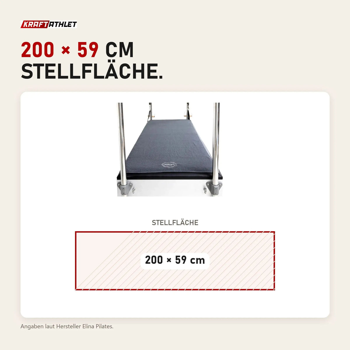 Maßbild Elina Pilates Reformer-Handtuch lang: Stellfläche 200 × 59 cm