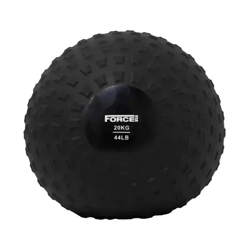 Force USA Elite Slam Ball 8 kg, Variante 20 kg in Schwarz, Frontansicht mit Gewichtsaufdruck