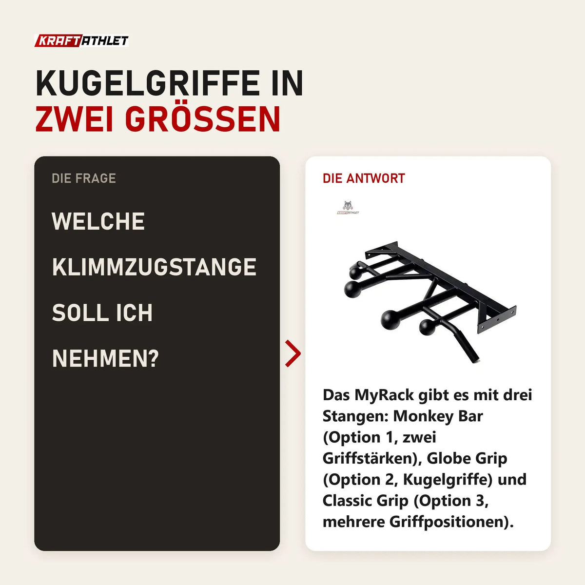 Frage und Antwort zu Force USA MyRack Chin-Up Option 2 Globe Grip: Welche Klimmzugstange soll ich nehmen?