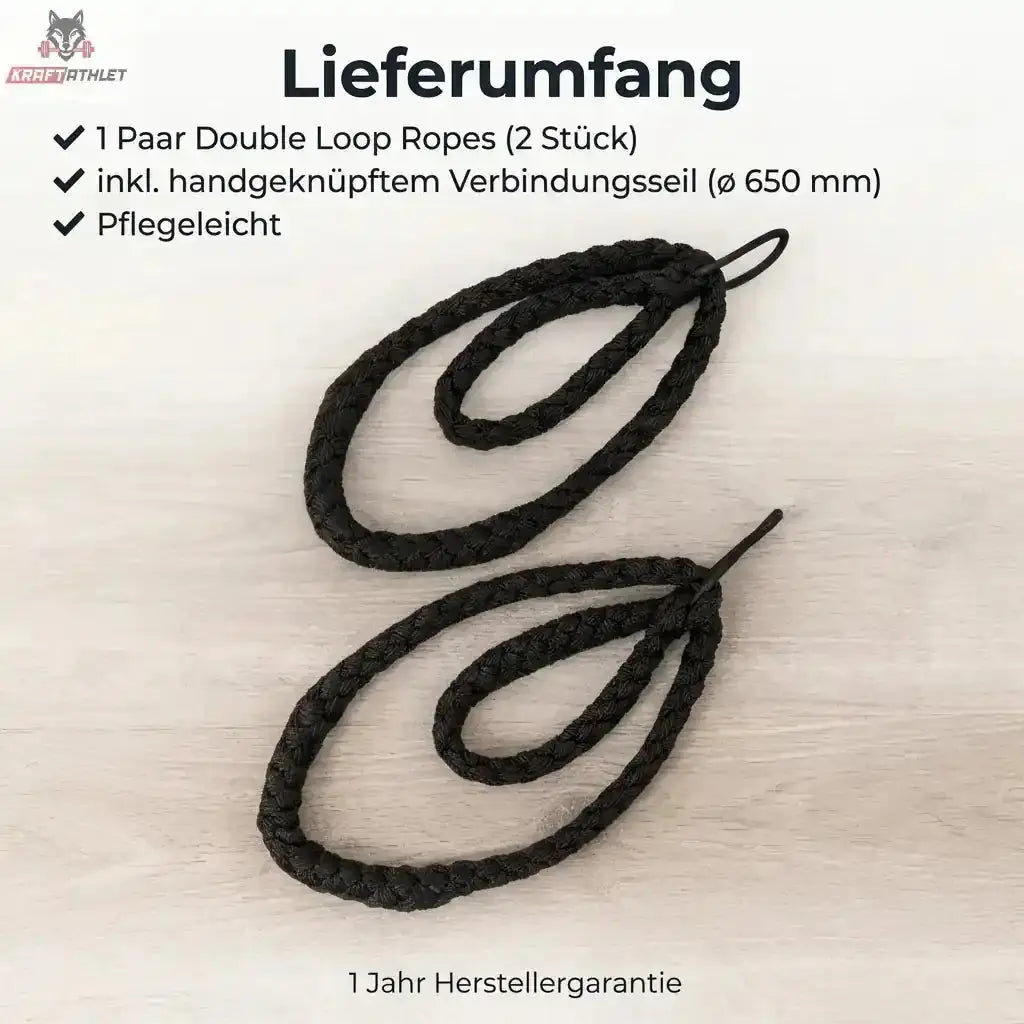 Hegren Double Loop Ropes, Infografik zum Lieferumfang mit zwei geflochtenen Seilen