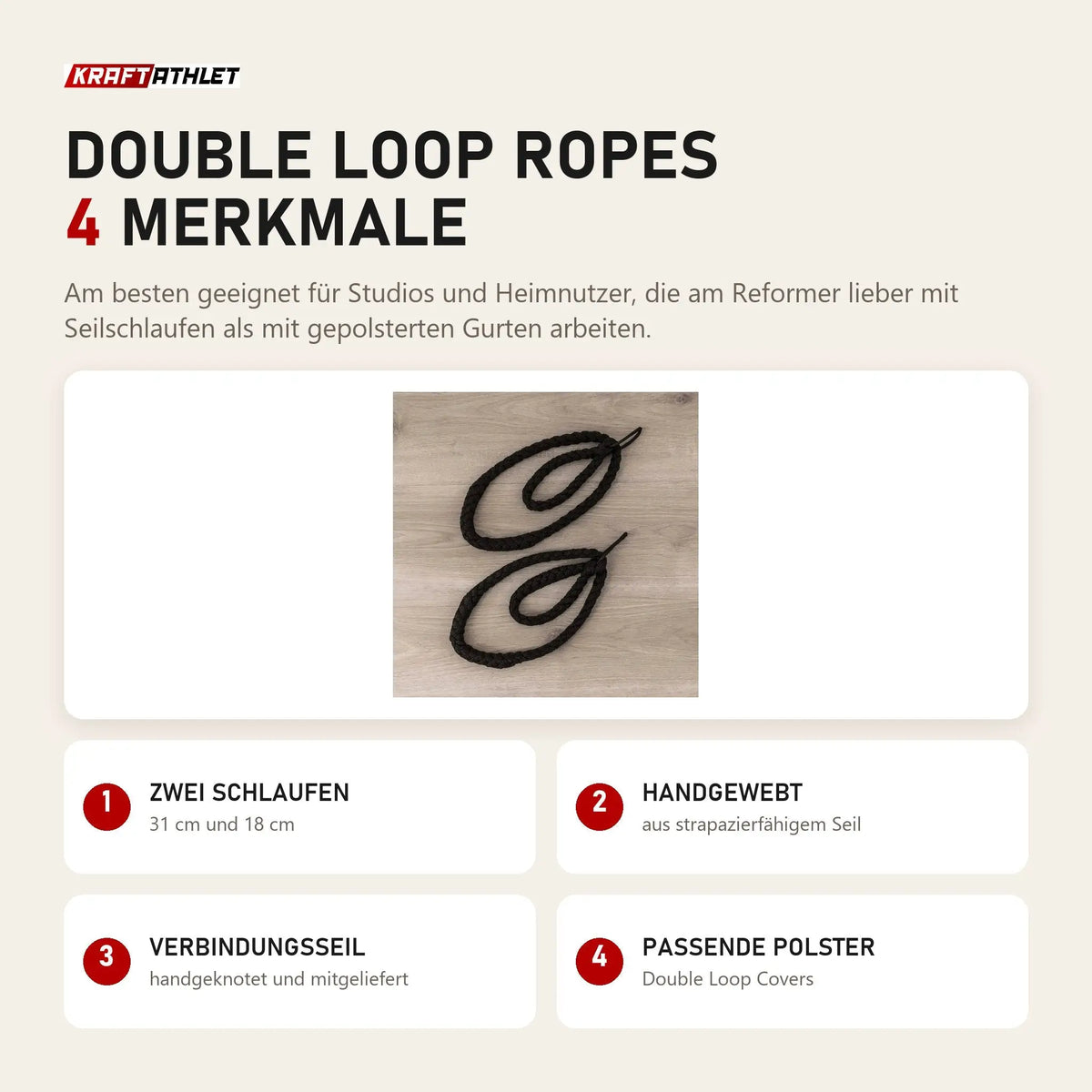 Hegren Double Loop Ropes mit 4 Merkmalen: Zwei Schlaufen, Handgewebt, Verbindungsseil, Passende Polster
