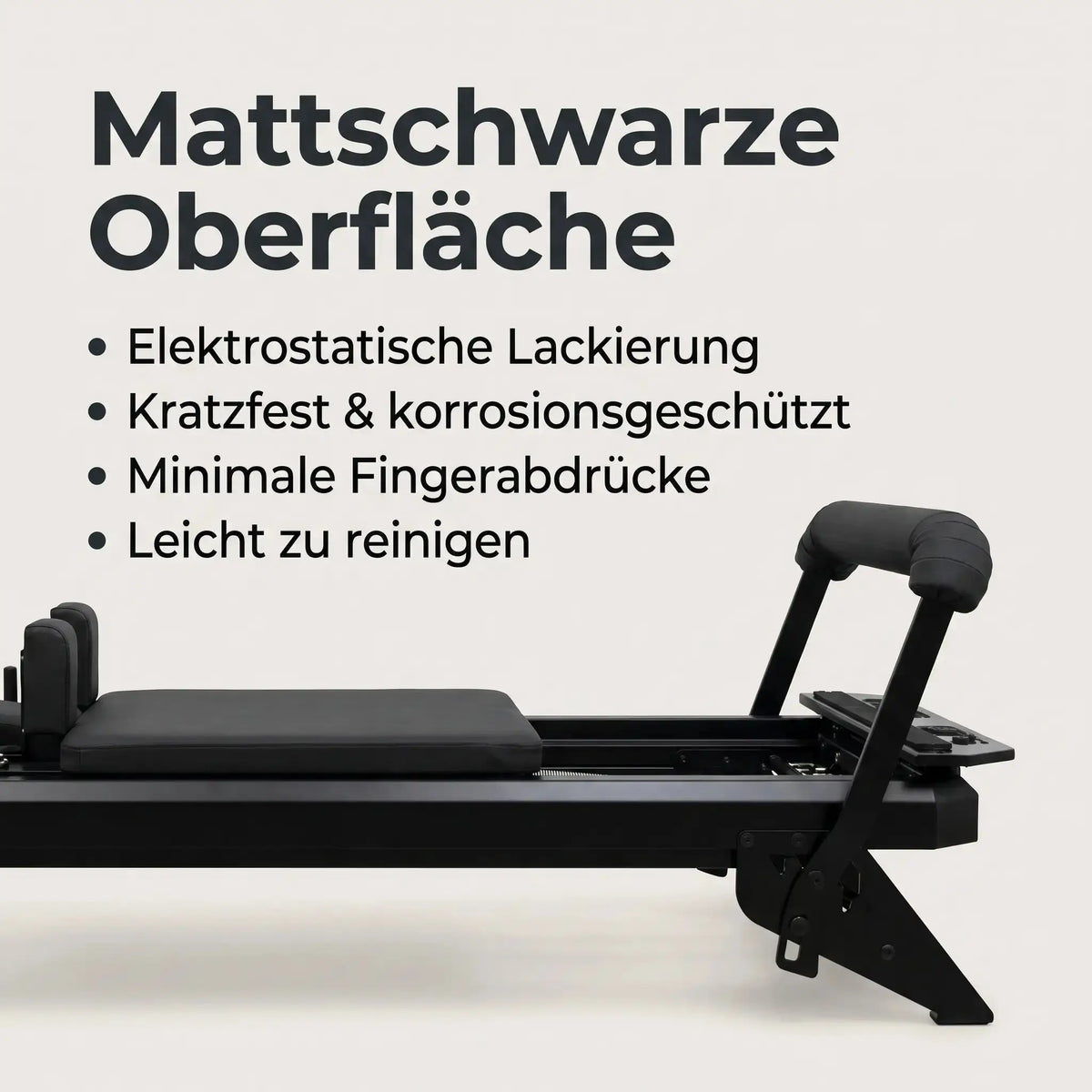Hegren TALMA 62 Black Elegance Reformer mit Hinweis auf die mattschwarze Oberfläche