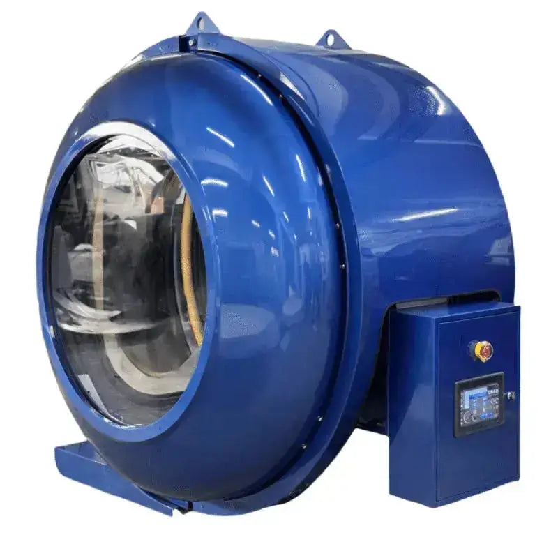 ProReset Anatolia Hyperbarkammer – Seitenansicht in Blau mit Fenster und Bedienkonsole