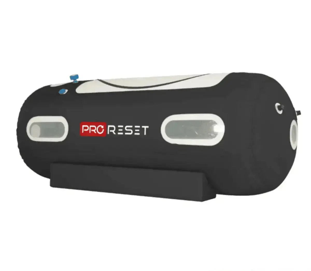 ProReset Flow 90 Softshell-Hyperbarkammer, Seitenansicht in Schwarz mit zwei Sichtfenstern