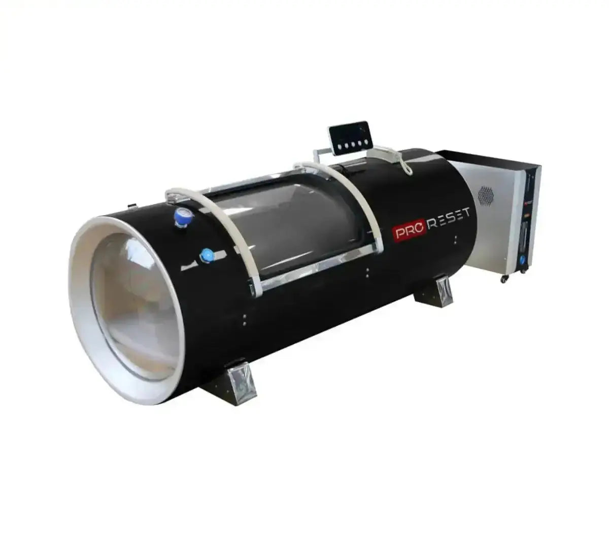 ProReset Orbit 2.0 ATA Hartschalen-Hyperbarkammer – Schrägansicht auf die runde Einstiegsluke