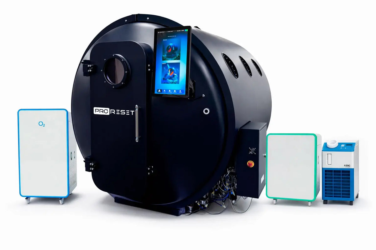 ProReset TAMPA Multibare Faltkammer, schwarze Druckkammer mit Display und Versorgungseinheiten daneben