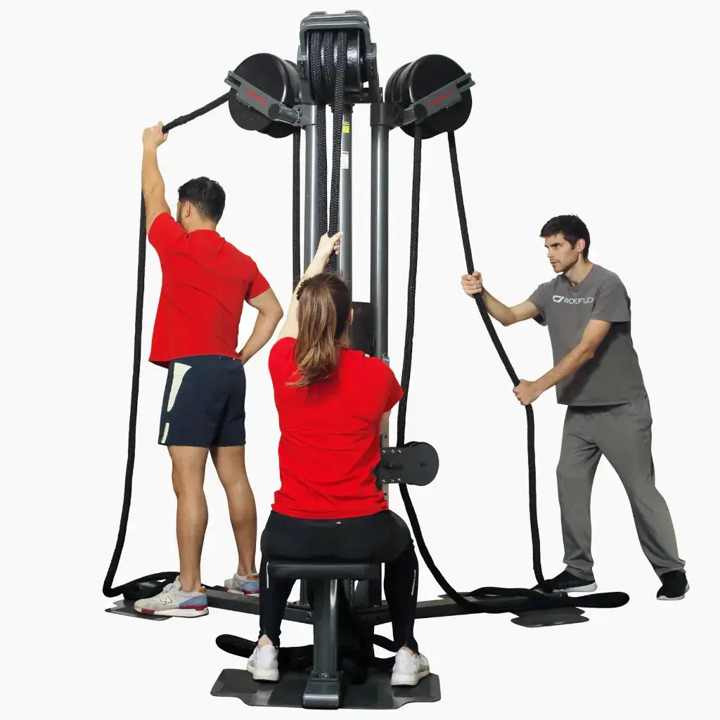 Ropeflex RX2500T Dreifach-Seilstation, drei Personen trainieren gleichzeitig