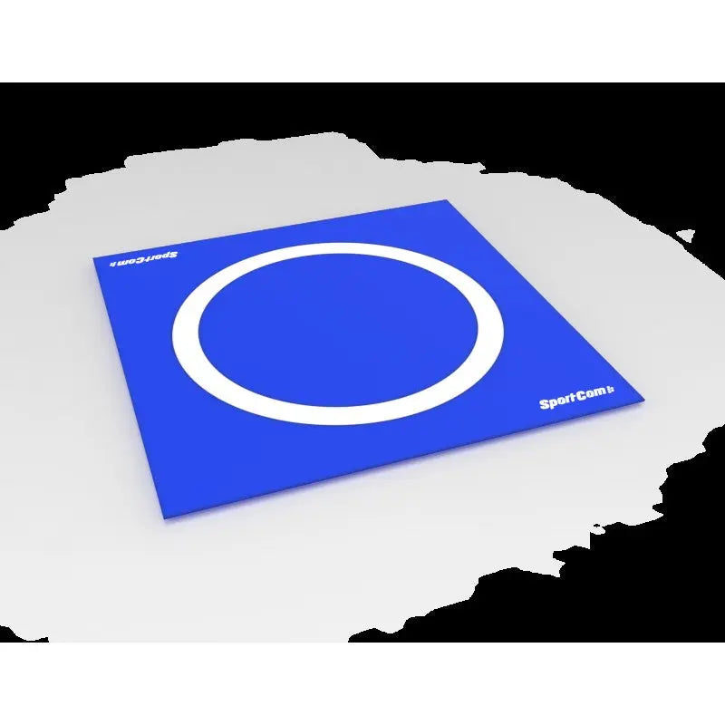 SportCom Flexi-Roll Wrestling Home Mat in Blau mit weißem Ring in Schrägansicht von oben