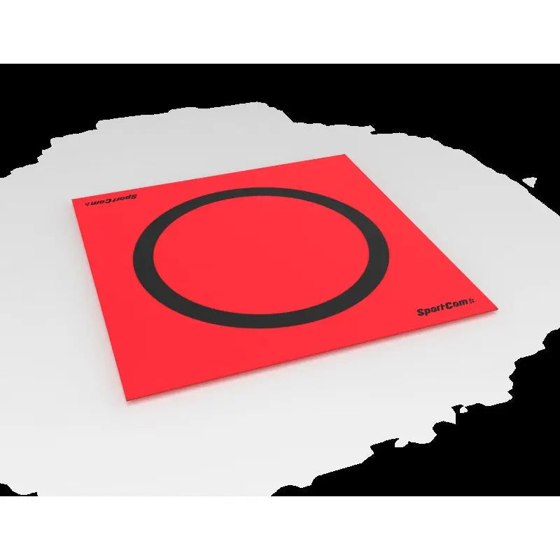 SportCom Flexi-Roll Wrestling Studio-Matte in Rot mit schwarzem Kreis, Schrägansicht