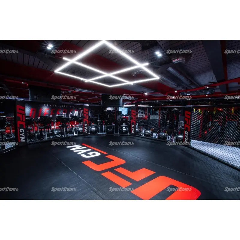 SportCom MMA-Paneel ohne Tür mit Lichtraster an der Decke und bedruckter Matte