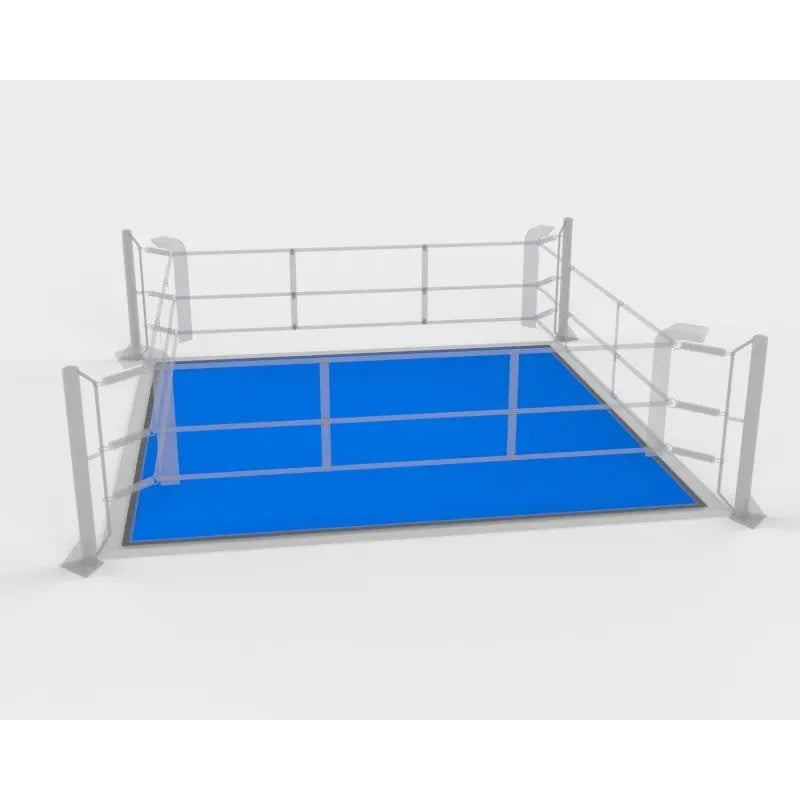 SportCom Ringplane für Bodenmontage-Boxringe – Variante 6 × 6 m: Grafik mit blauer Plane im hellen Ring