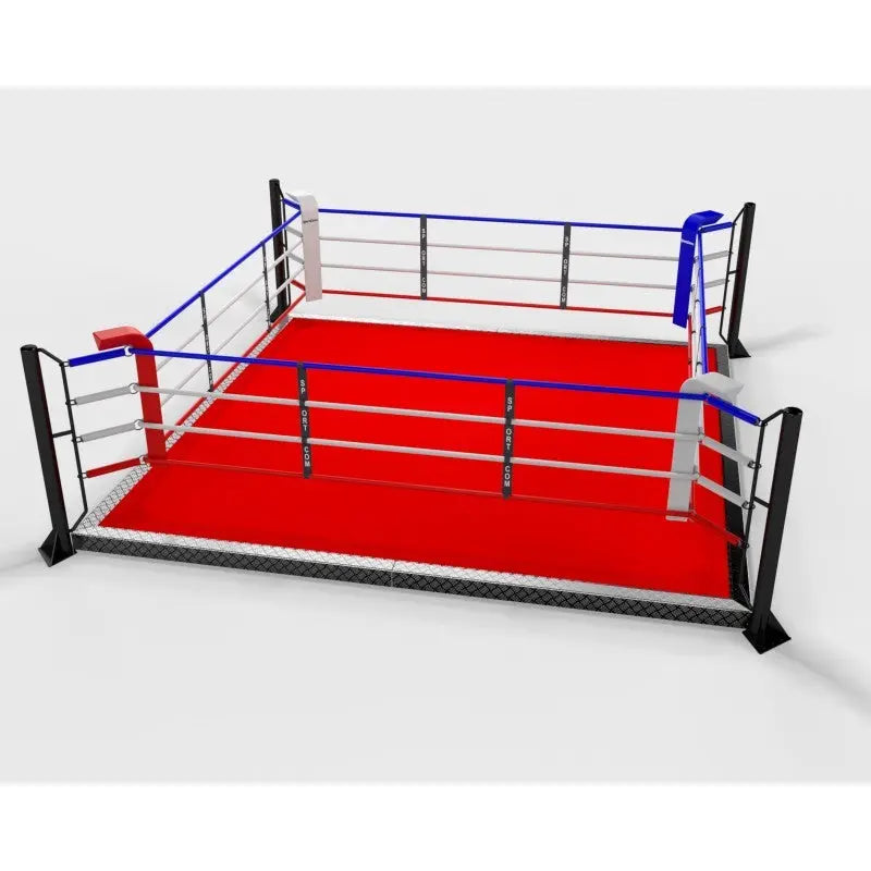 SportCom Trainingsboxring mit 15 cm Podium, Render der Variante 4 x 4 m mit rotem Boden