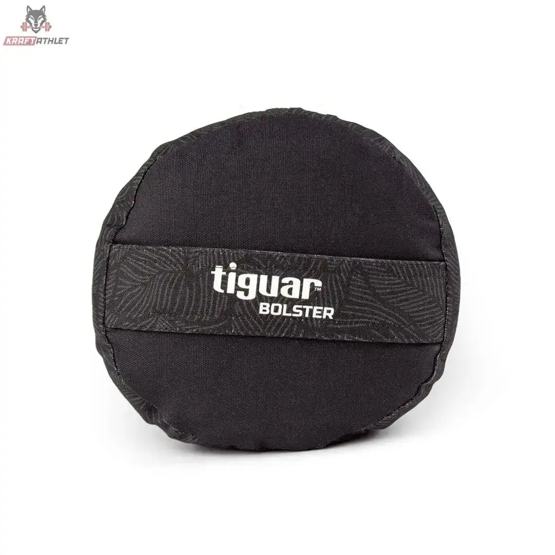 tiguar Bolster Graphit Yogakissen, Stirnseite mit Logo und Tragegriff