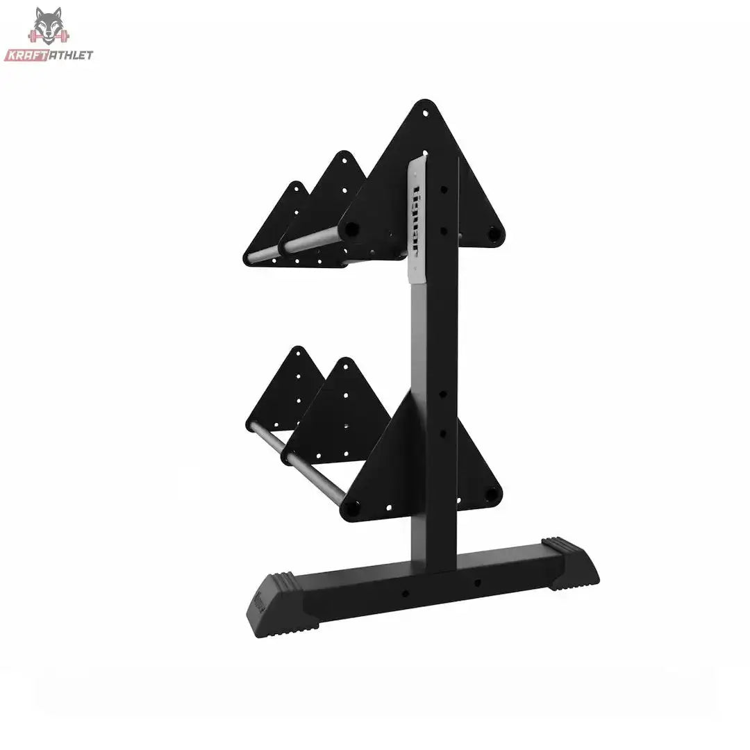 tiguar Bumper-Plate-Rack Modul in Schwarz, Stirnansicht mit dreieckigen Scheibenhaltern