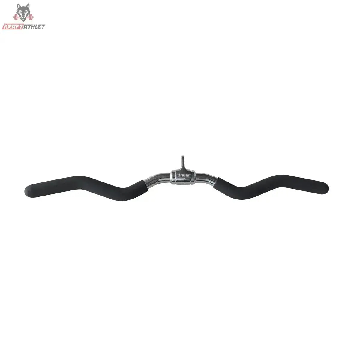 tiguar Curl-Stange 70 cm gewinkelter Kabelzuggriff, Frontansicht mit schwarzen Griffen und Drehgelenk in der Mitte