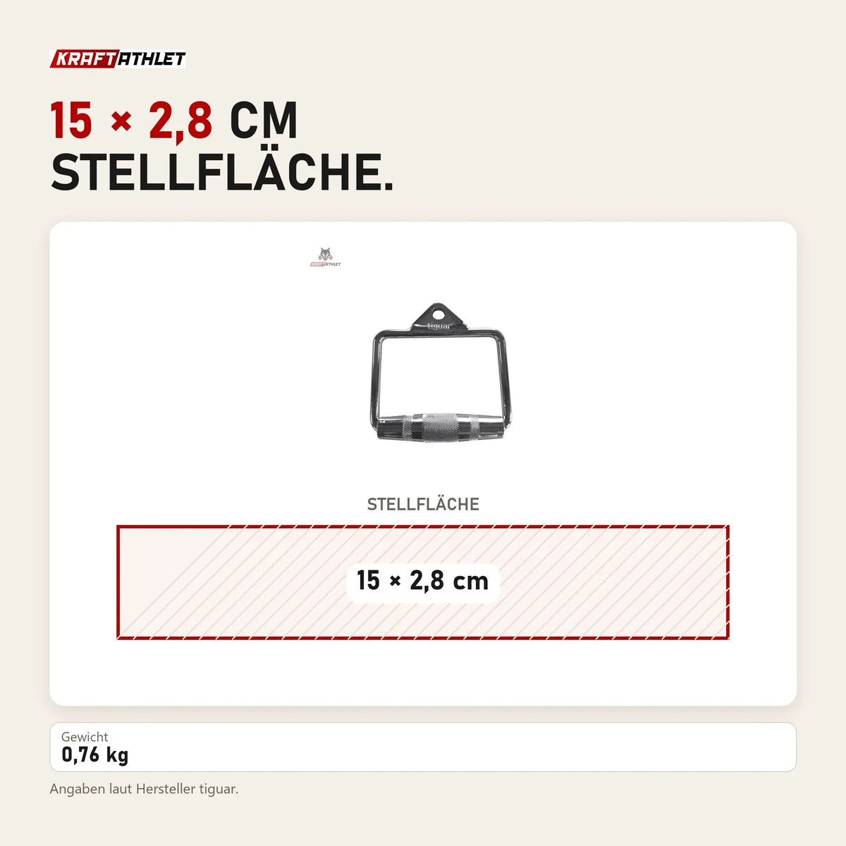 Maßbild tiguar Einzel-Griffaufsatz für Kabelzug: Stellfläche 15 × 2,8 cm