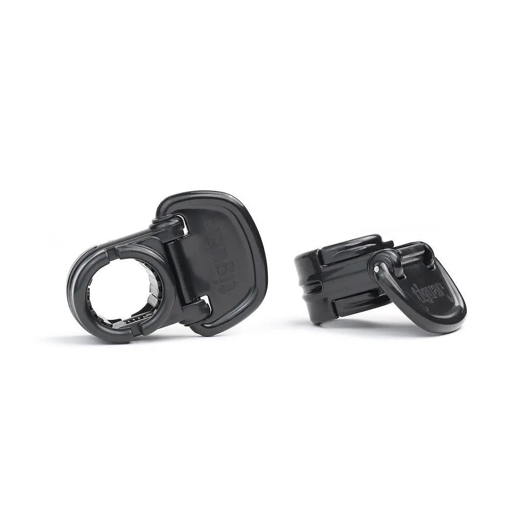tiguar Hantelverschlüsse 28 mm V2, geschlossener und seitlicher Verschluss nebeneinander mit Hebel