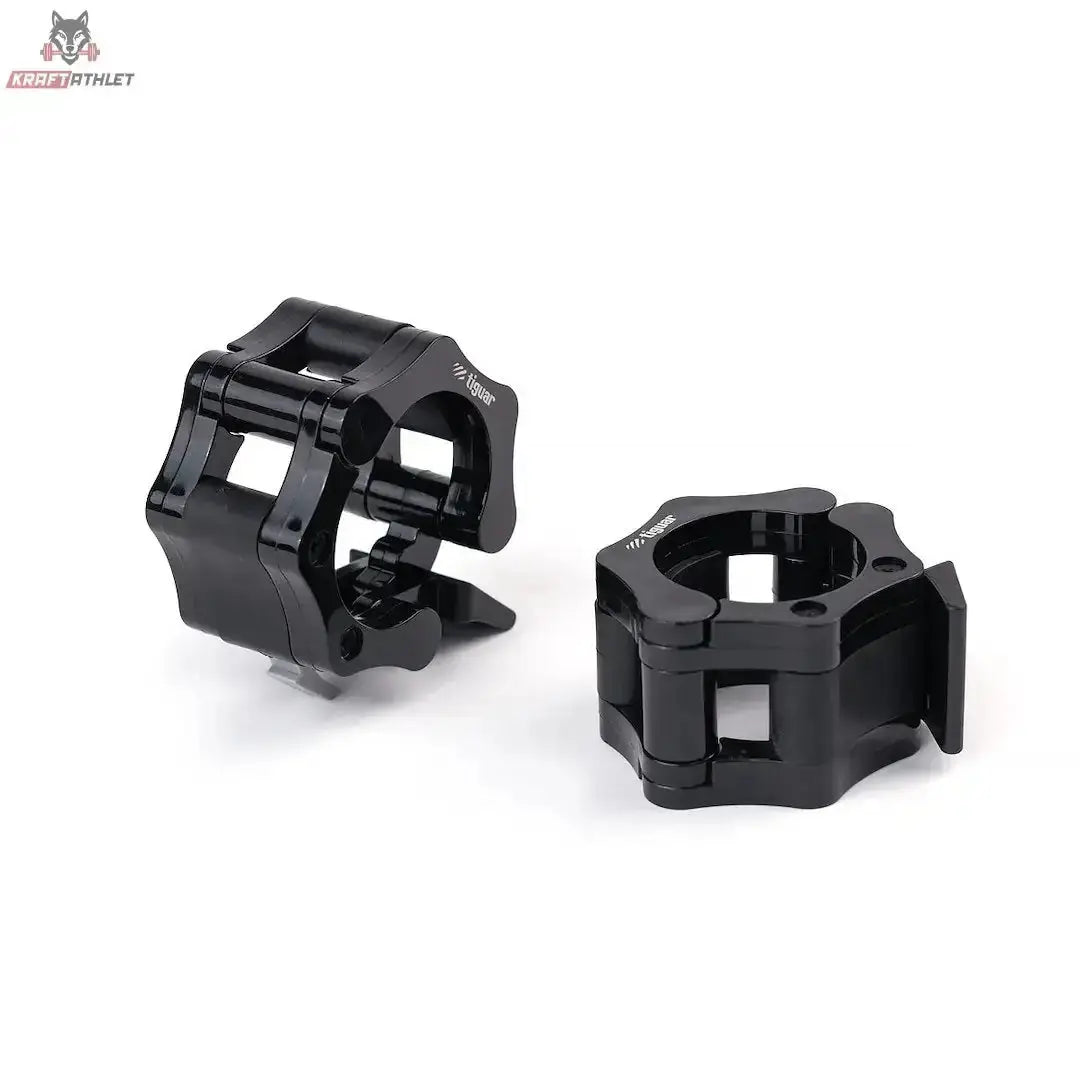 tiguar Lock-Jaw Klemmringe (Paar) in Schwarz, beide Ringe mit Verschlusshebel, Schrägansicht von oben