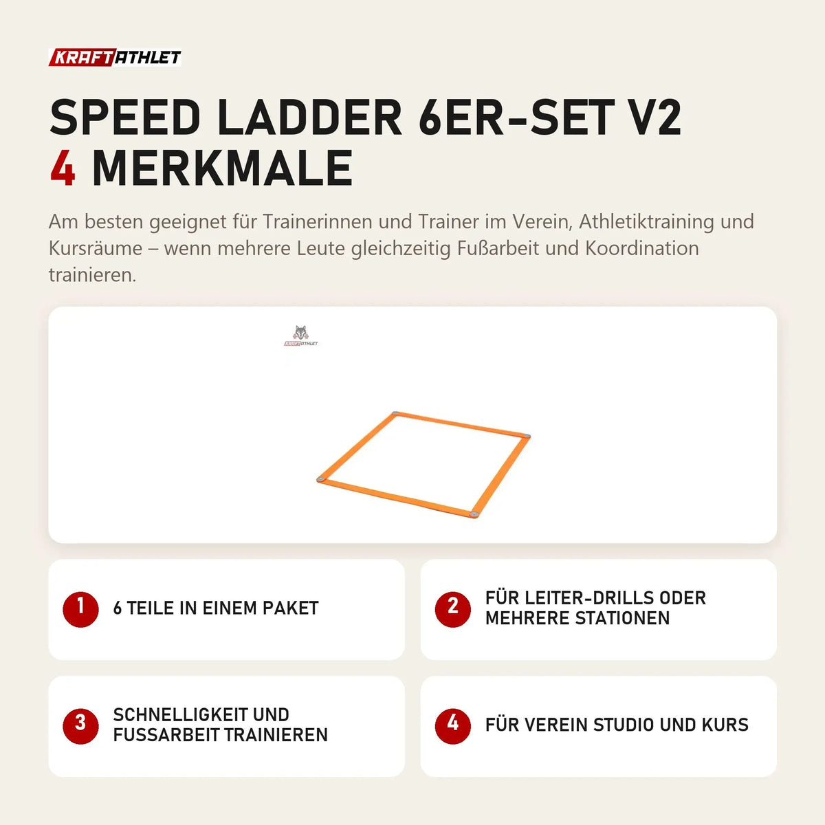tiguar Speed Ladder 6er-Set V2 mit 4 Merkmalen: 6 Teile in einem Paket, Für Leiter-Drills oder mehrere Stationen, Schnelligkeit und Fußarbeit trainieren, Für Verein Studio und Kurs