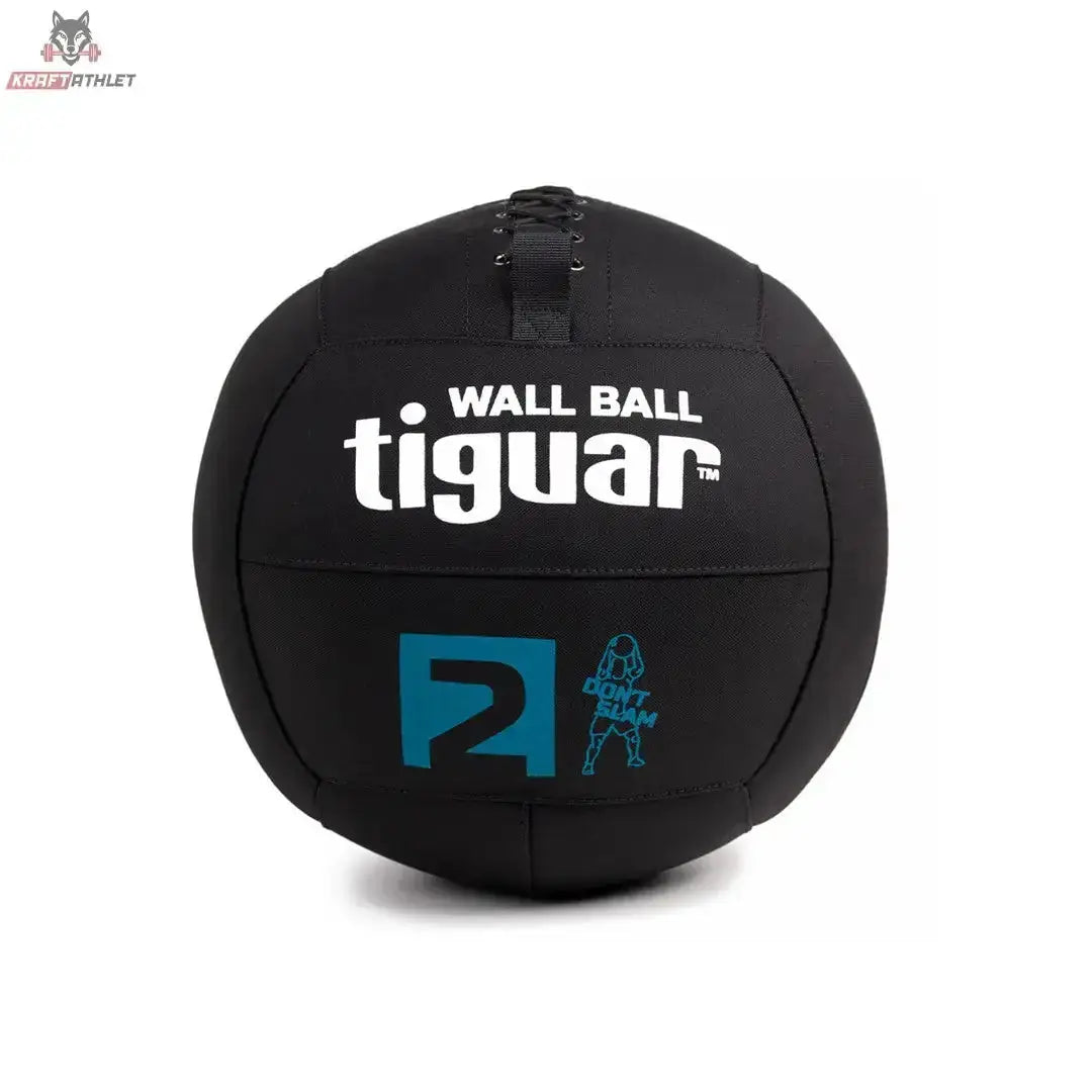 tiguar Wall Ball für Wandwürfe, Variante 2 kg, schwarzer Ball mit türkiser 2 in Frontansicht