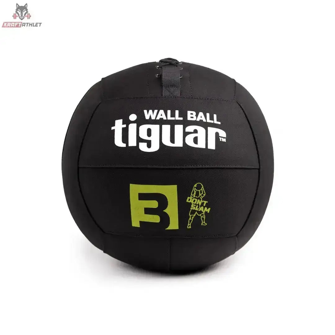 tiguar Wall Ball für Wandwürfe, Variante 3 kg, schwarzer Ball mit gelbgrüner 3 in Frontansicht