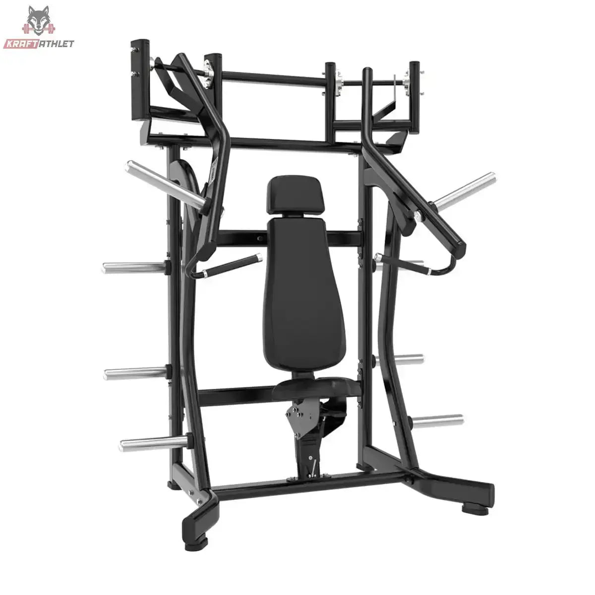 Titanium Strength Chest Monday Pack, Brustpresse in Schwarz, Frontansicht mit Sitz und Griffen