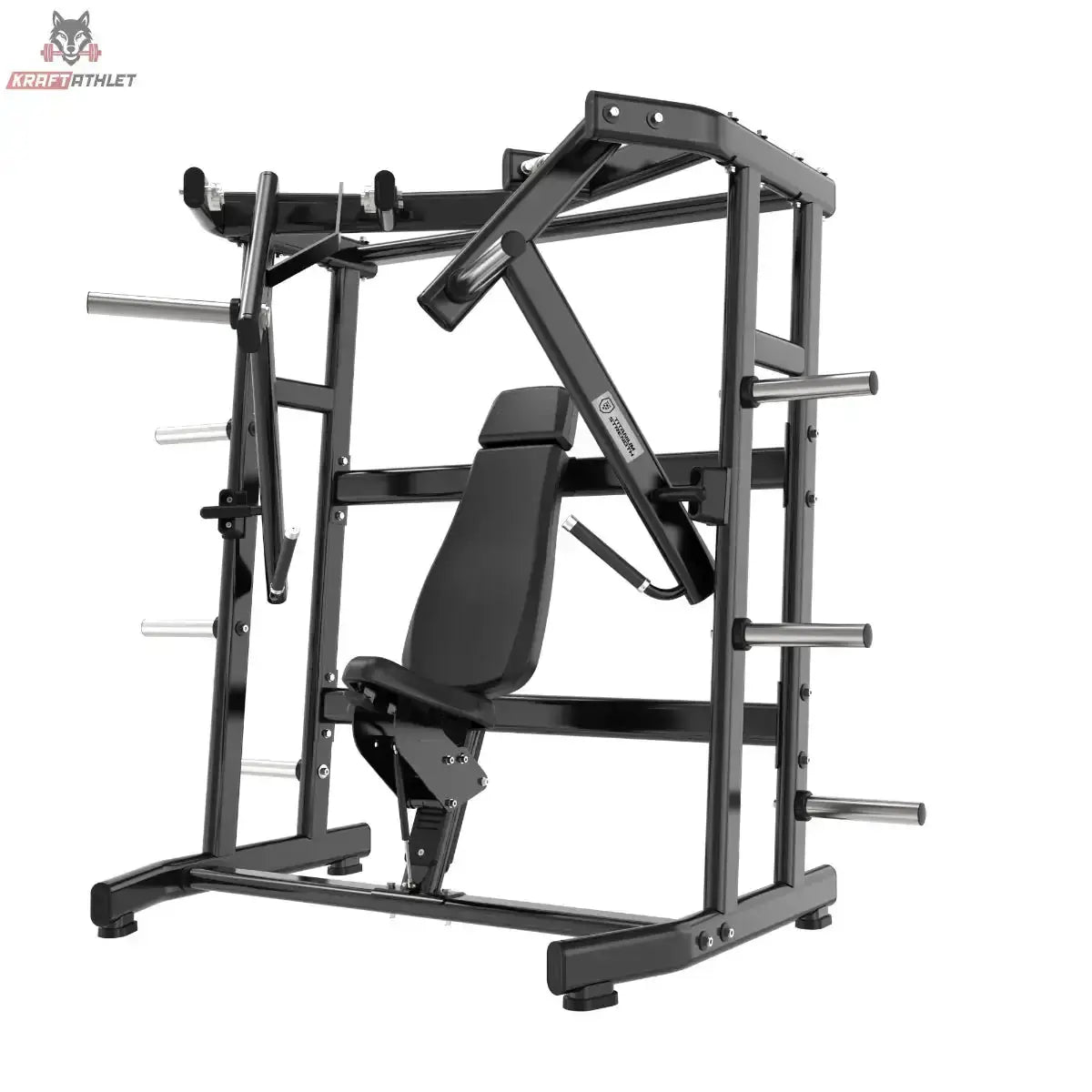 Titanium Strength Chest Monday Pack, Brustpresse in Schwarz, Schrägansicht mit Hantelscheibenaufnahmen