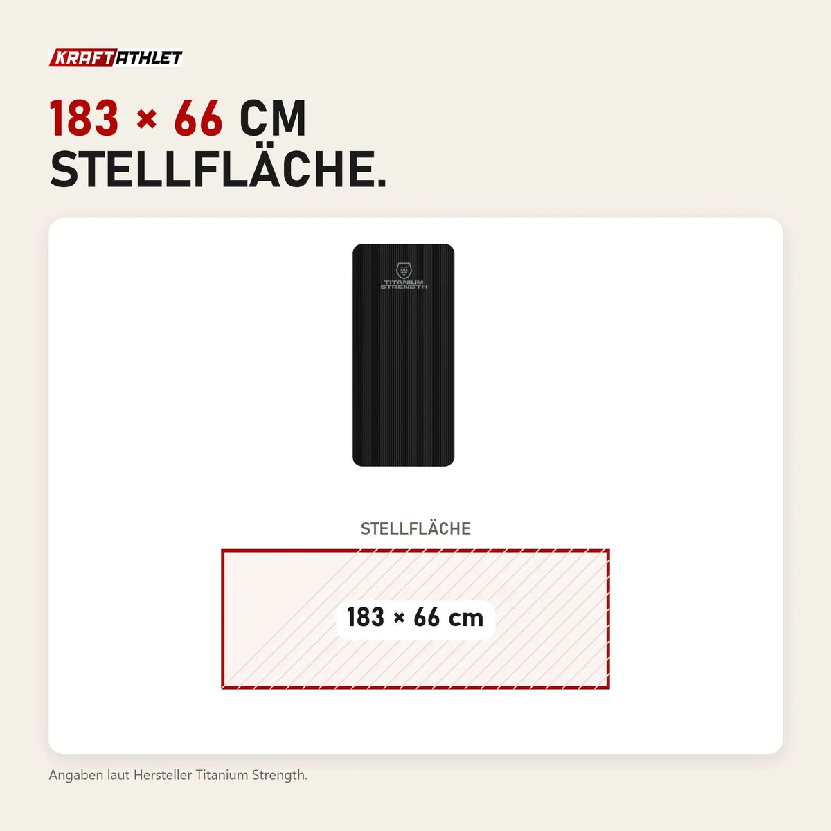 Maßbild Titanium Strength FML Fitnessmatte Large: Stellfläche 183 × 66 cm