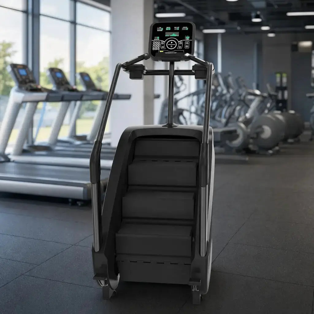 Titanium Strength ProClimber Stair Climber in Schwarz, Frontansicht auf der Trainingsfläche eines Fitnessstudios