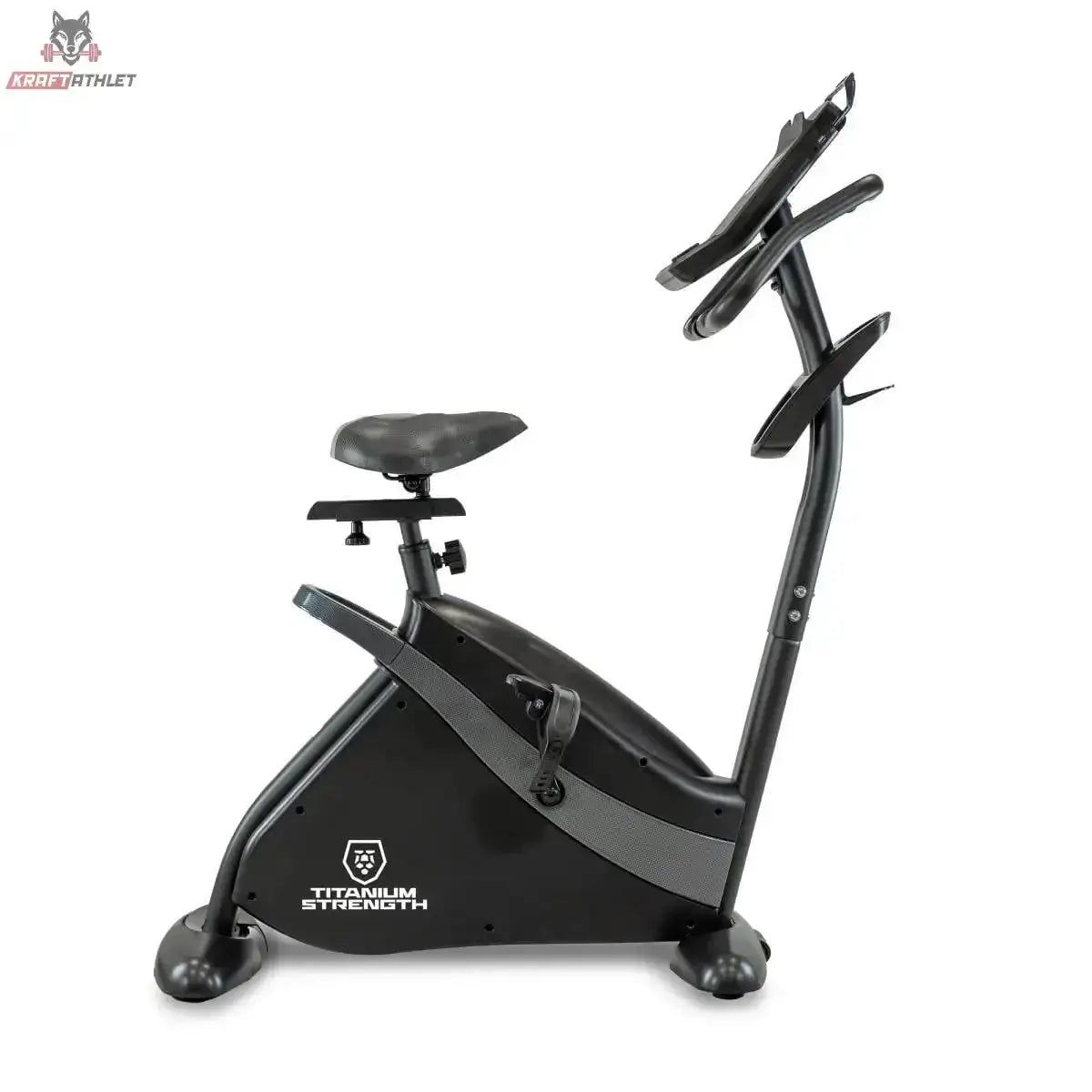 Titanium Strength ST900 LCD Ergometer Performance Series – Seitenansicht mit Sattelstütze, Pedalen und Konsolenhalter