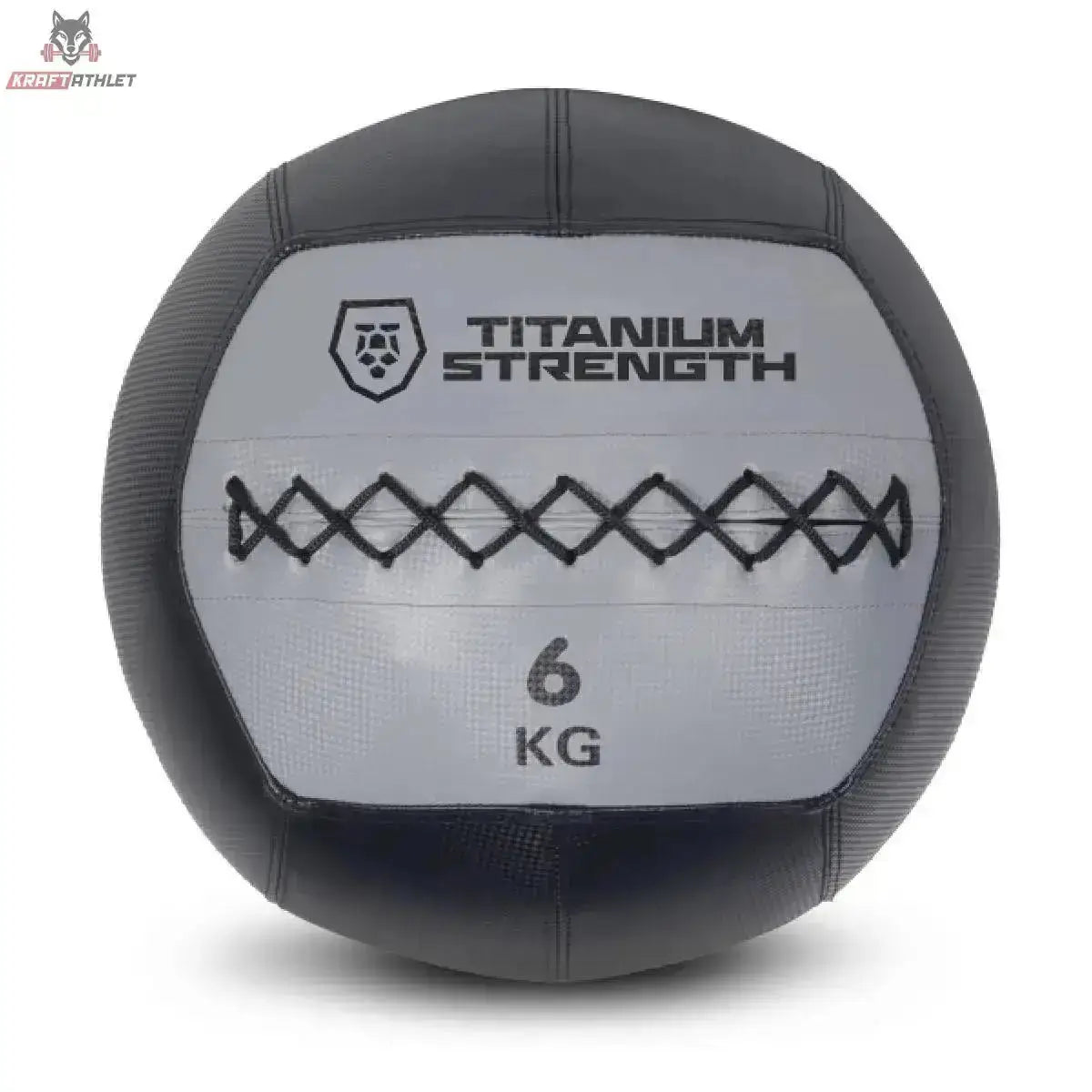 Titanium Strength TWB8 Wall Ball 8 kg, Frontansicht der 6-kg-Variante in Schwarz und Grau