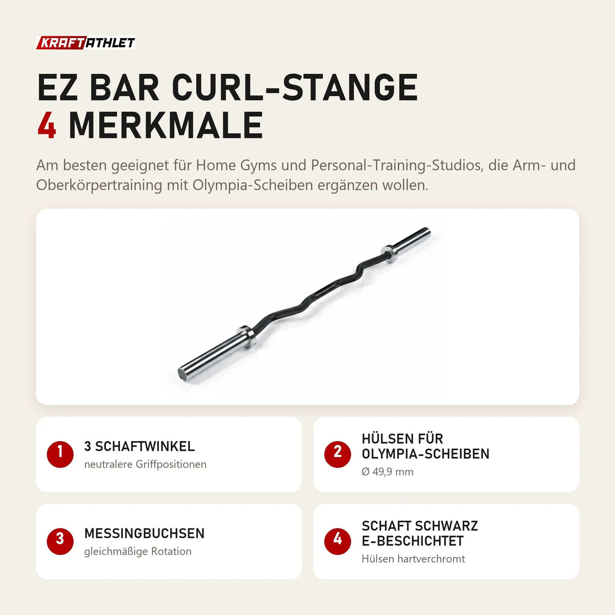 Younix EZ Bar Curl-Stange mit 4 Merkmalen: 3 Schaftwinkel, Hülsen für Olympia-Scheiben, Messingbuchsen, Schaft schwarz E-beschichtet