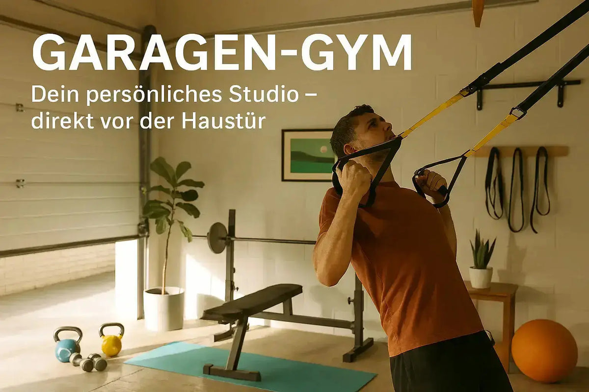 Eingerichtetes Garagen-Gym mit Krafttraining-Equipment