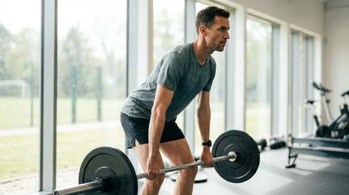 Hardlopers tijdens krachttraining met de halterstang in de sportschool