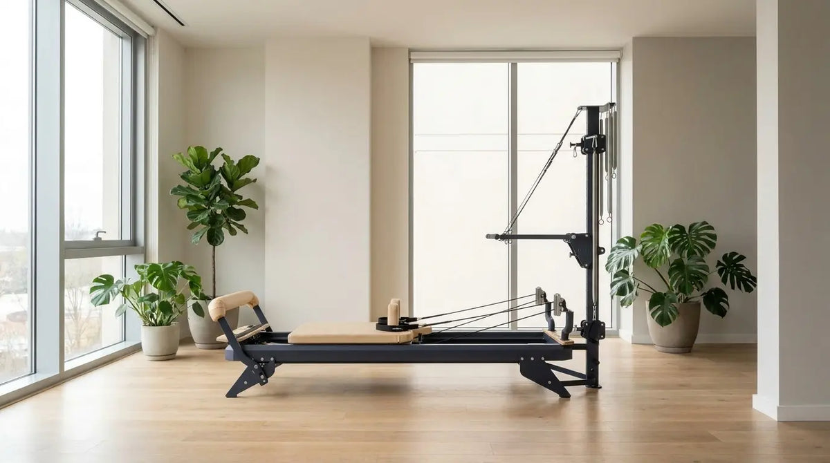 Hegren TALMA 62CT+ Combo Reformer with Tower in a bright, modern Pilates studio