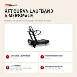 KFT Curva Laufband: gebogene Lauffläche, 6 Magnetstufen, LCD-Display, Maße und Gewicht
