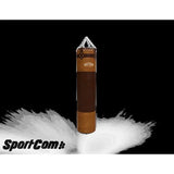 SportCom Vintage-Sandsack Echtleder 1,80 m als Produktbild in braunem Leder vor schwarzem Hintergrund