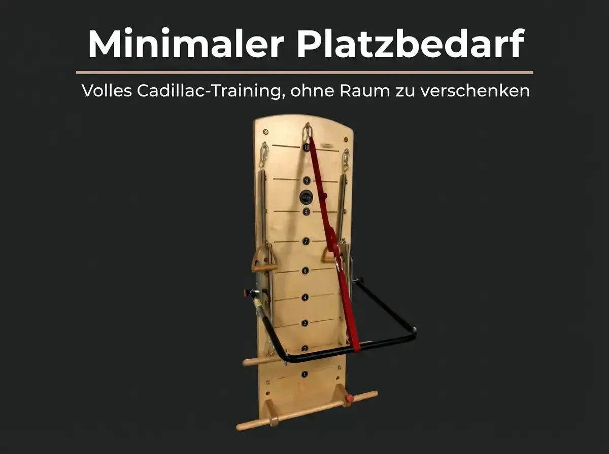 Body & Exercise Postural Wall Classic aus Birkenholz: Grafik zum geringen Platzbedarf mit der Wand vor dunklem Grund
