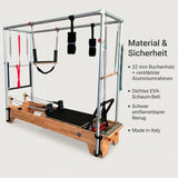 Body & Exercise Reformer Combo aus Buchenholz, Grafik zu Material: Buchenholz, Aluminiumrahmen, EVA-Schaum