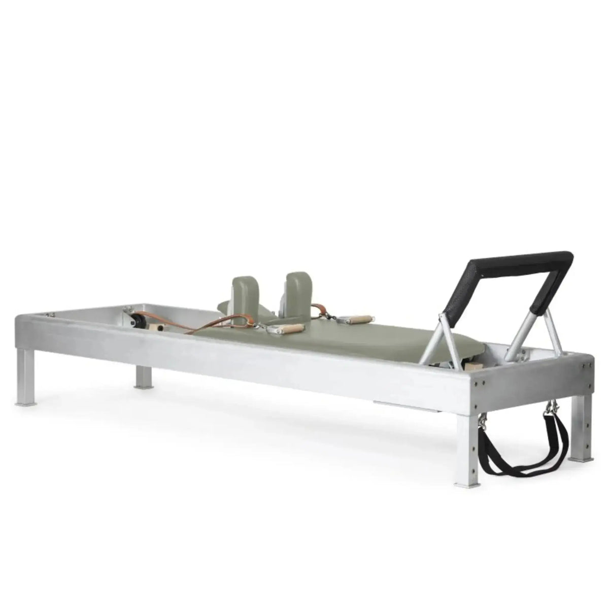 Elina Pilates Classic Reformer aus Aluminium, Polster in Eisblau, Schrägansicht