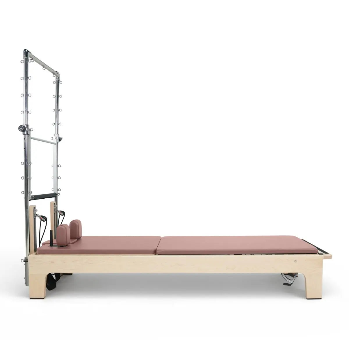 Elina Pilates Club Reformer mit Tower aus Ahornholz mit Polster in Altrosa, Seitenansicht