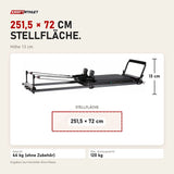 Maßbild Elina Pilates Domo Reformer aus Aluminium: Stellfläche 251,5 × 72 cm, Höhe 13 cm