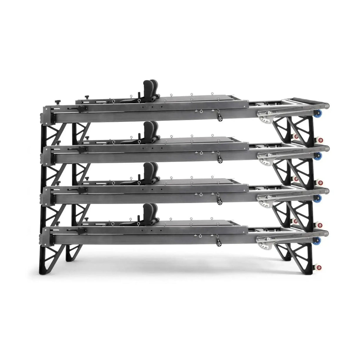 Elina Pilates HL3 Reformer mit Tower aus Aluminium, vier Reformer platzsparend übereinander gestapelt