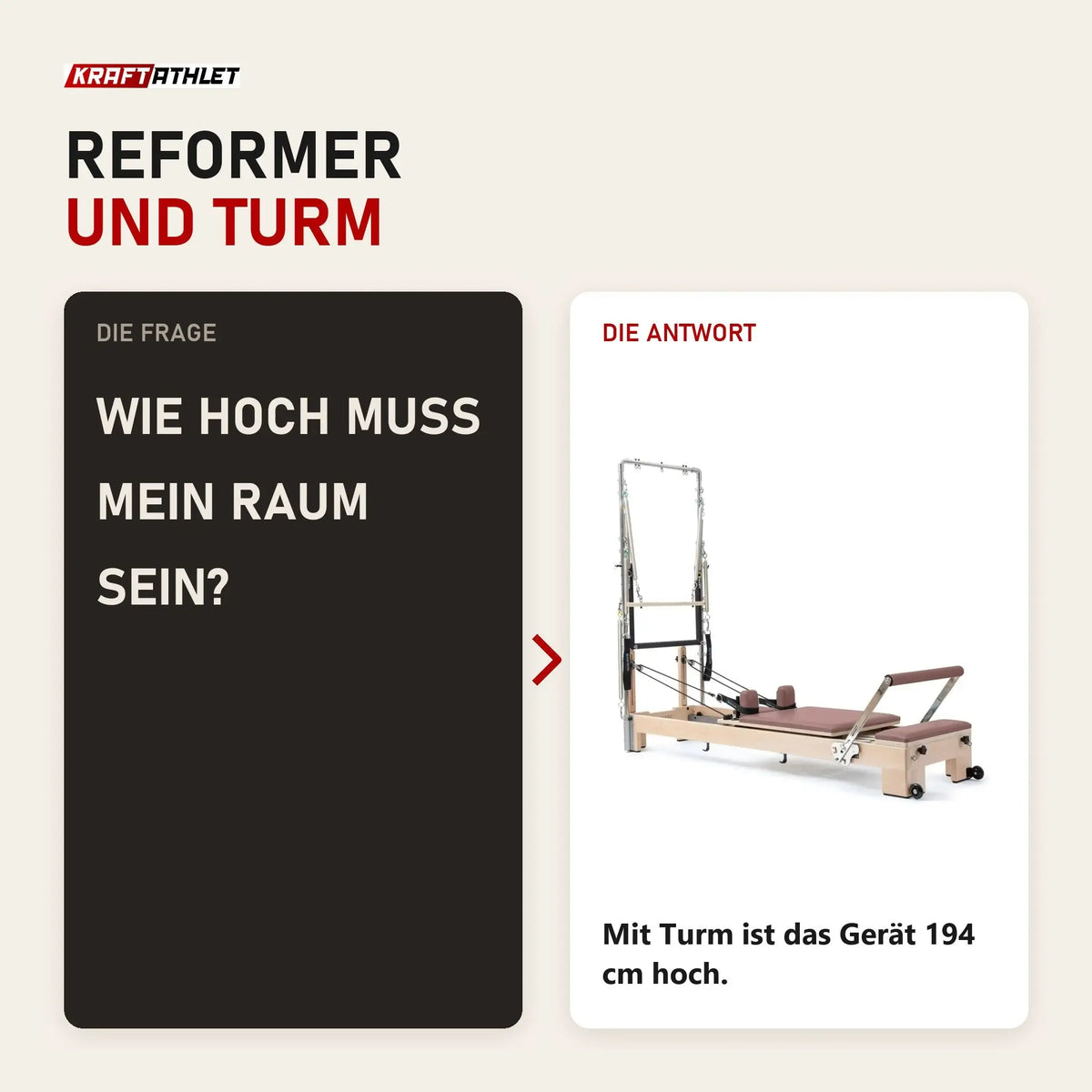 Frage und Antwort zu Elina Pilates Lignum Reformer mit Tower aus Holz: Wie hoch muss mein Raum sein?