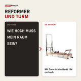 Frage und Antwort zu Elina Pilates Lignum Reformer mit Tower aus Holz: Wie hoch muss mein Raum sein?