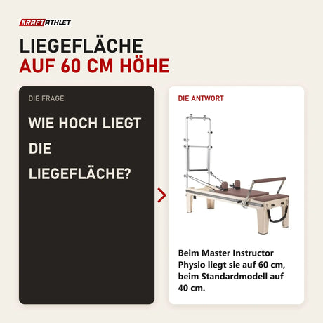 Frage und Antwort zu Elina Pilates Master Instructor Physio Reformer mit Tower: Wie hoch liegt die Liegefläche?