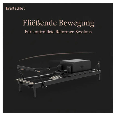 Elina Pilates Nubium Black Edition mit Tower, Grafik zur Schlittenbewegung mit Sitzbox in Seitenansicht