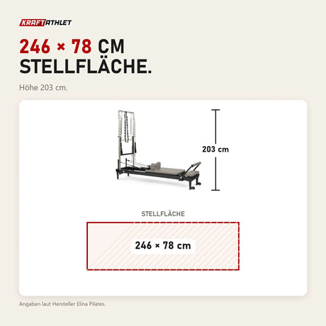 Maßbild Elina Pilates Nubium Black Edition mit Tower: Stellfläche 246 × 78 cm, Höhe 203 cm
