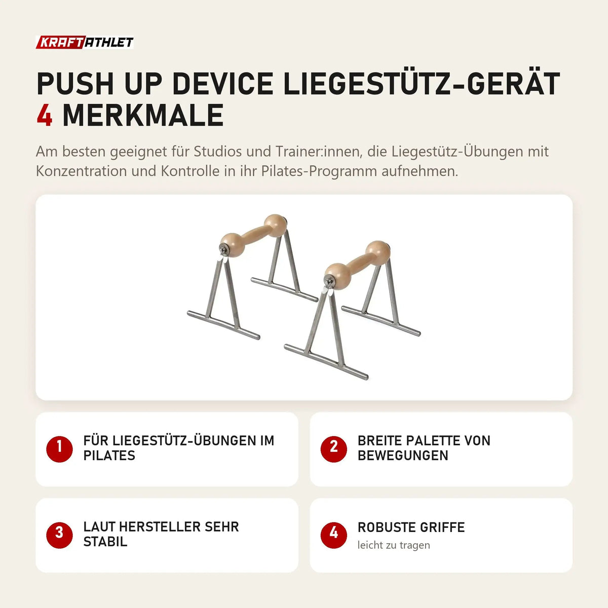 Elina Pilates Push Up Device Liegestütz-Gerät mit 4 Merkmalen: Für Liegestütz-Übungen im Pilates, Breite Palette von Bewegungen, Laut Hersteller sehr stabil, Robuste Griffe
