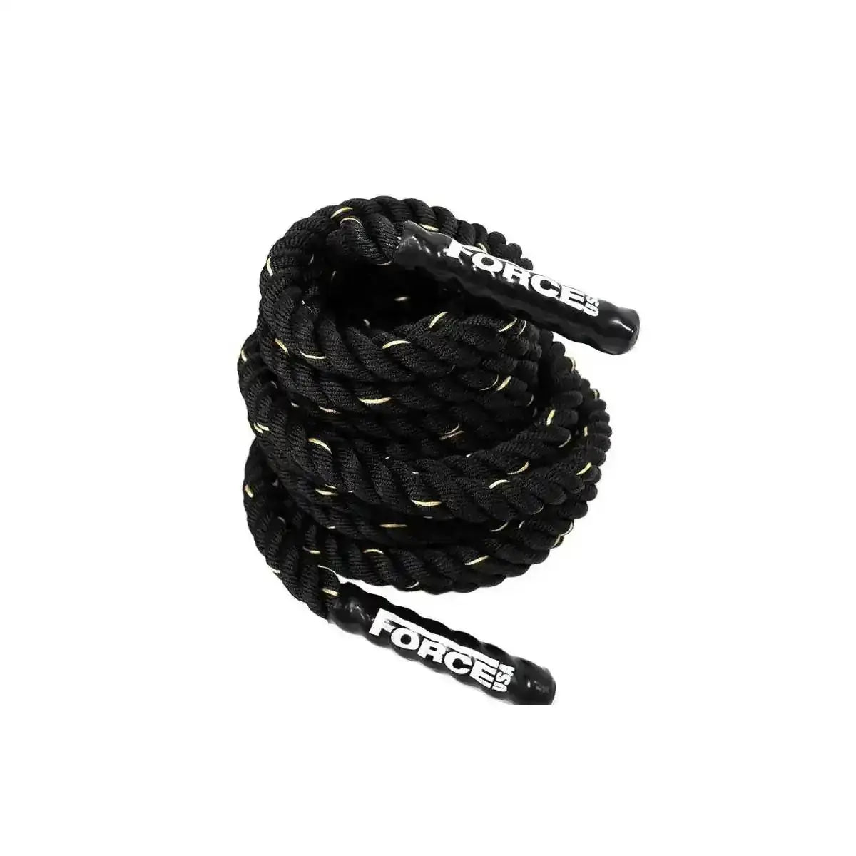 Force USA Battle Rope 15 m aufgerollt in Draufsicht mit beiden Griffen